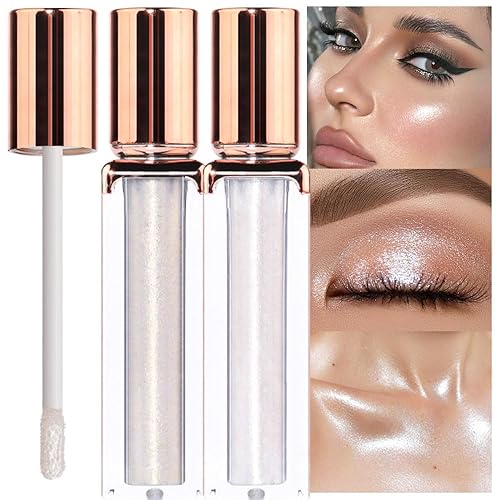 SUAKE 2 barras de sombra de ojos con purpurina líquida blanca y plateada altamente pigmentada. Delineador de ojos dorado líquido impermeable y