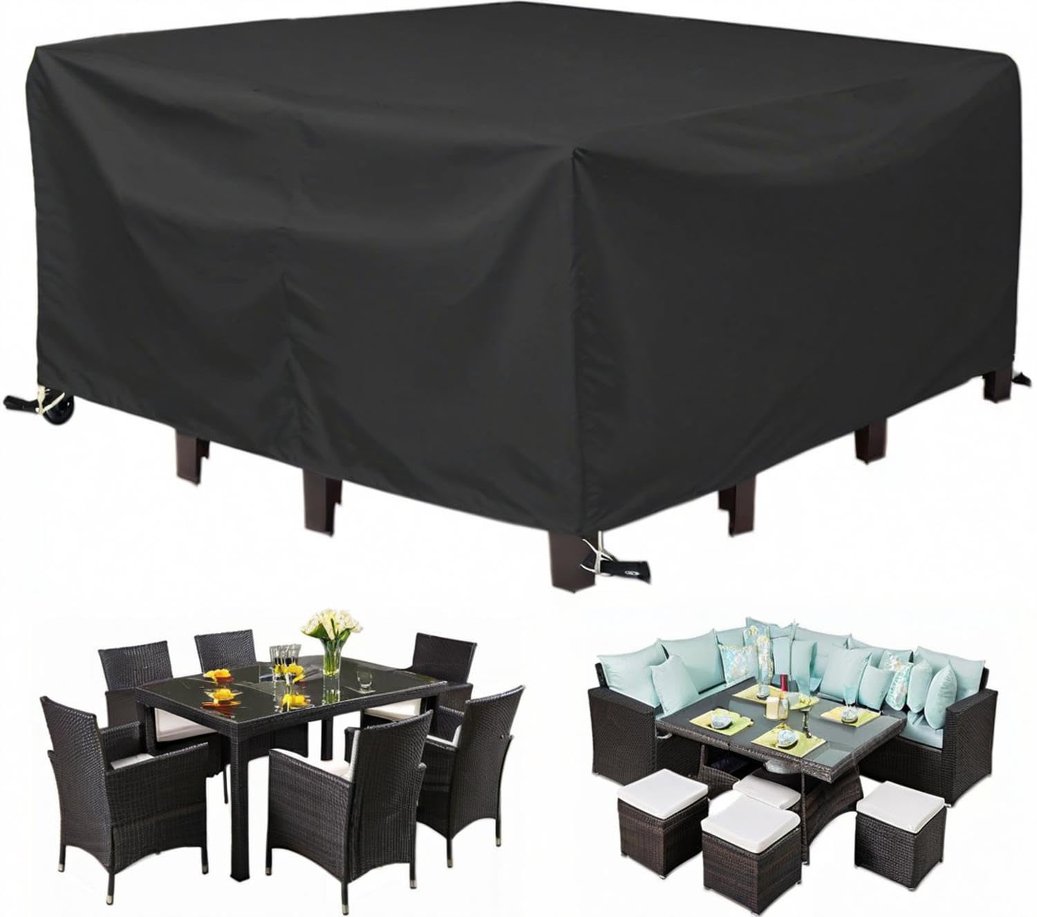 Tkanina Oxford 420D plandeka ochronna na stół ogrodowy 210x80x100cm Zewnętrzna osłona salonu ogrodowego, anty-UV do zestawów stołowych na sofę pokrycie mebli z liną i blokadą klamry