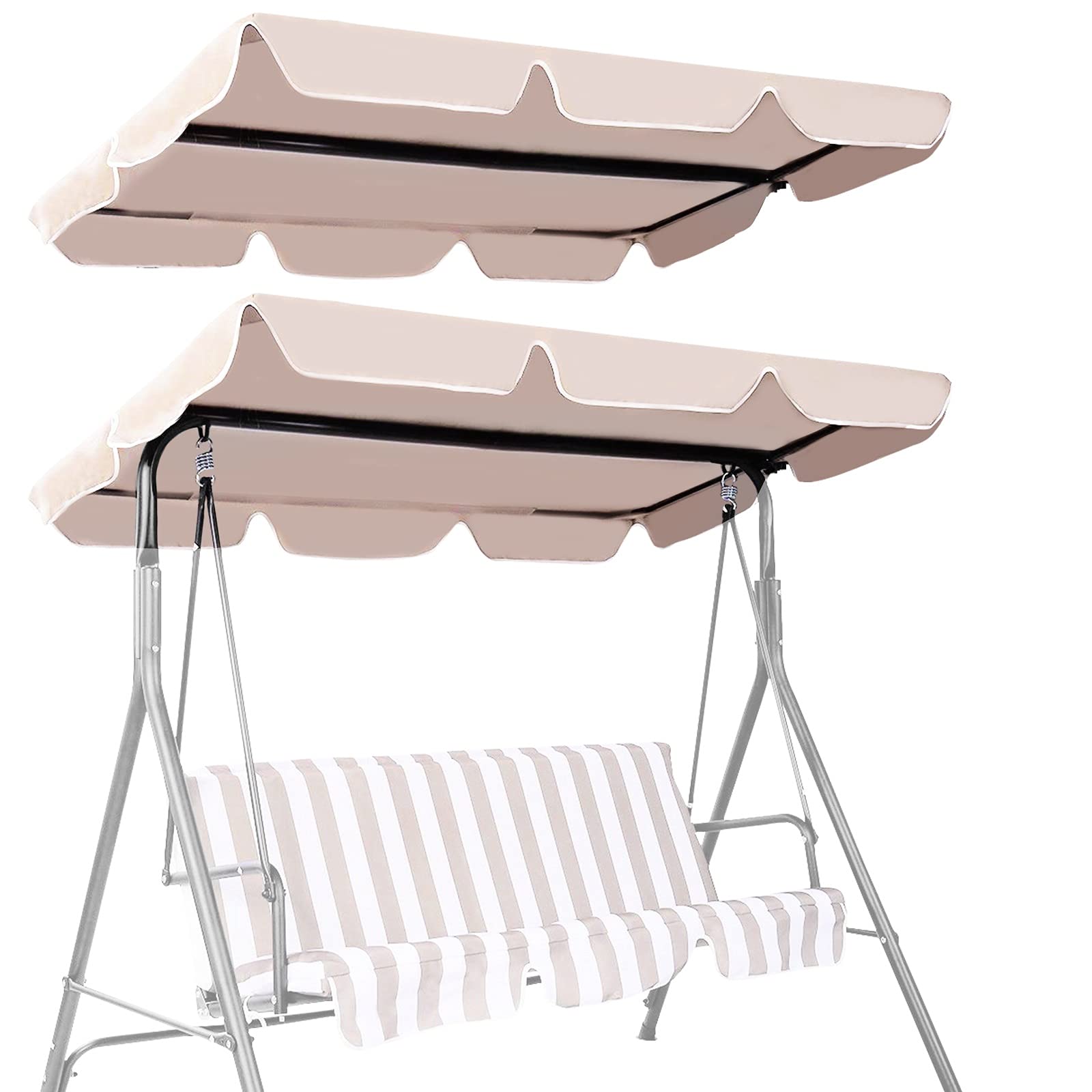 RELAX4LIFE Tettuccio Parasole Universale da 2 Posti, Tetto di Ricambio per Dondolo, Altalena da Esterno, Tettuccio Impermeabile Protezione Solare UV da Giardino, Terrazzo (Beige, 191 x 132 cm)