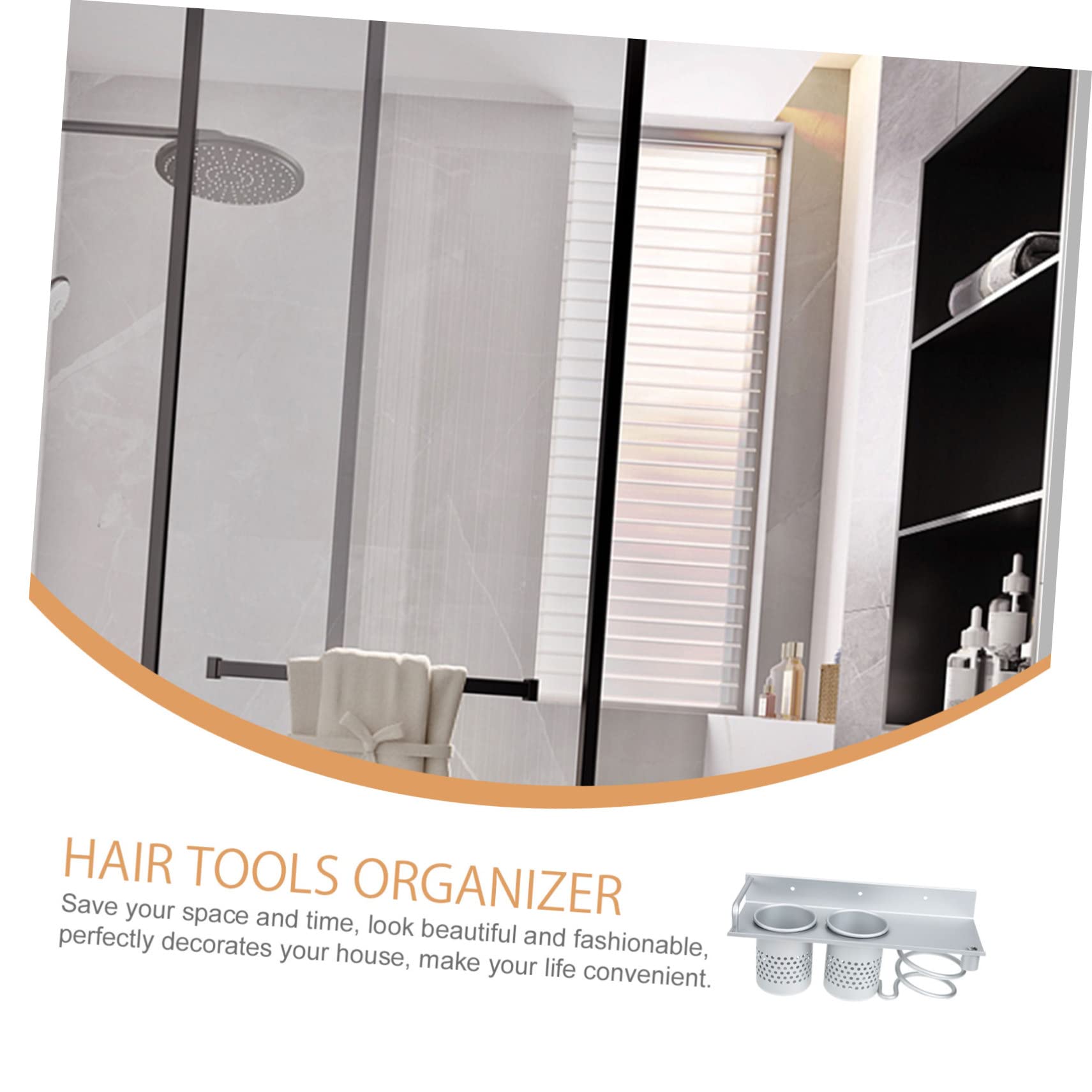 Healeved Soporte de Pared Organizador de Baño para Secador de Pelo sin Perforaciones, Aluminio Espacial, Colgante, para Baño y Dormitorio