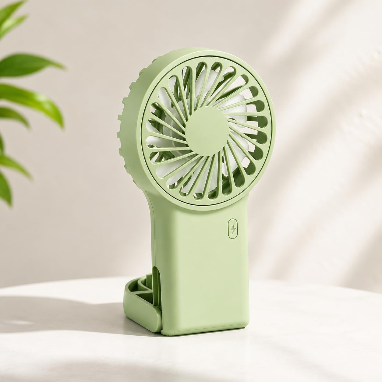 Mini Handheld Fan Portable USB-C Rechargeable, 3 Speed Powerful Personal Fan, Low Noise 5W Foldable Desk Fan with Neckband & Hanging Design, Lightweight Travel Fan for Office Home Outdoor