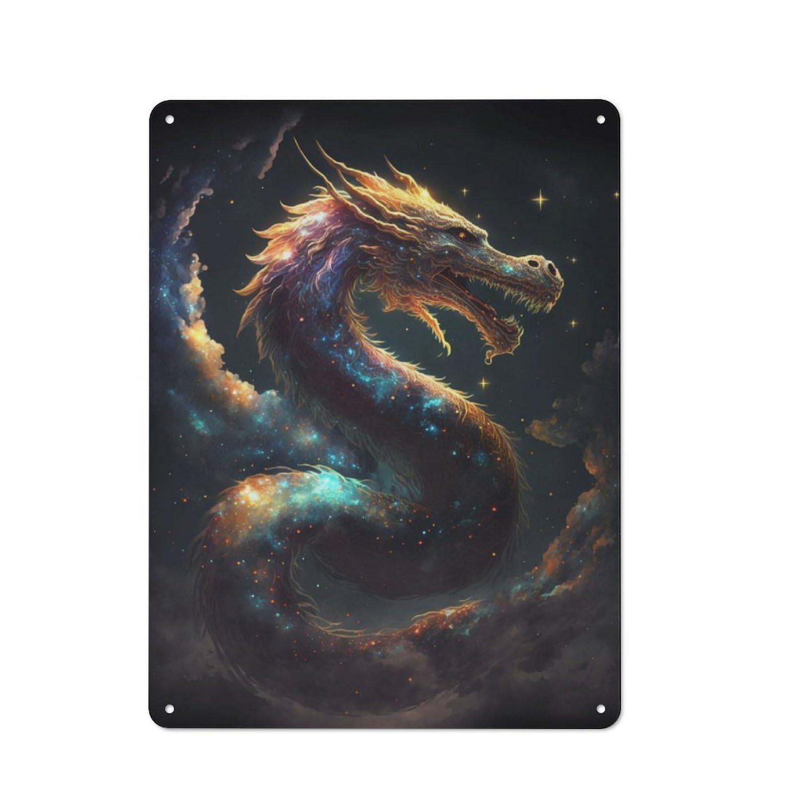 Junmoney Fantasy Space Dragon Rustic Metal Sign 40X30cm For Living Room Or Hallway, For Winter Room Styling In Living Room And Hallway