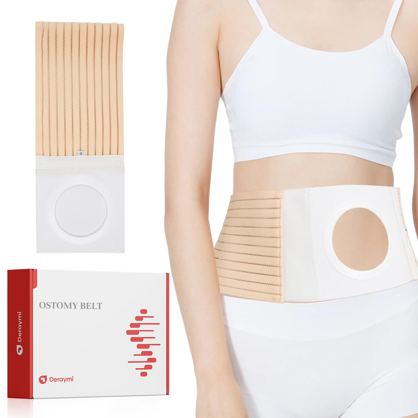 DERAYMI Ostomy Hernia Belt, Elastic Breathable Stoma Support Belt, Ostomy Belt for Colostomy Ileostomy for Men & Women, Helping Fix Stoma Bags in Place With Packaging Box (M)