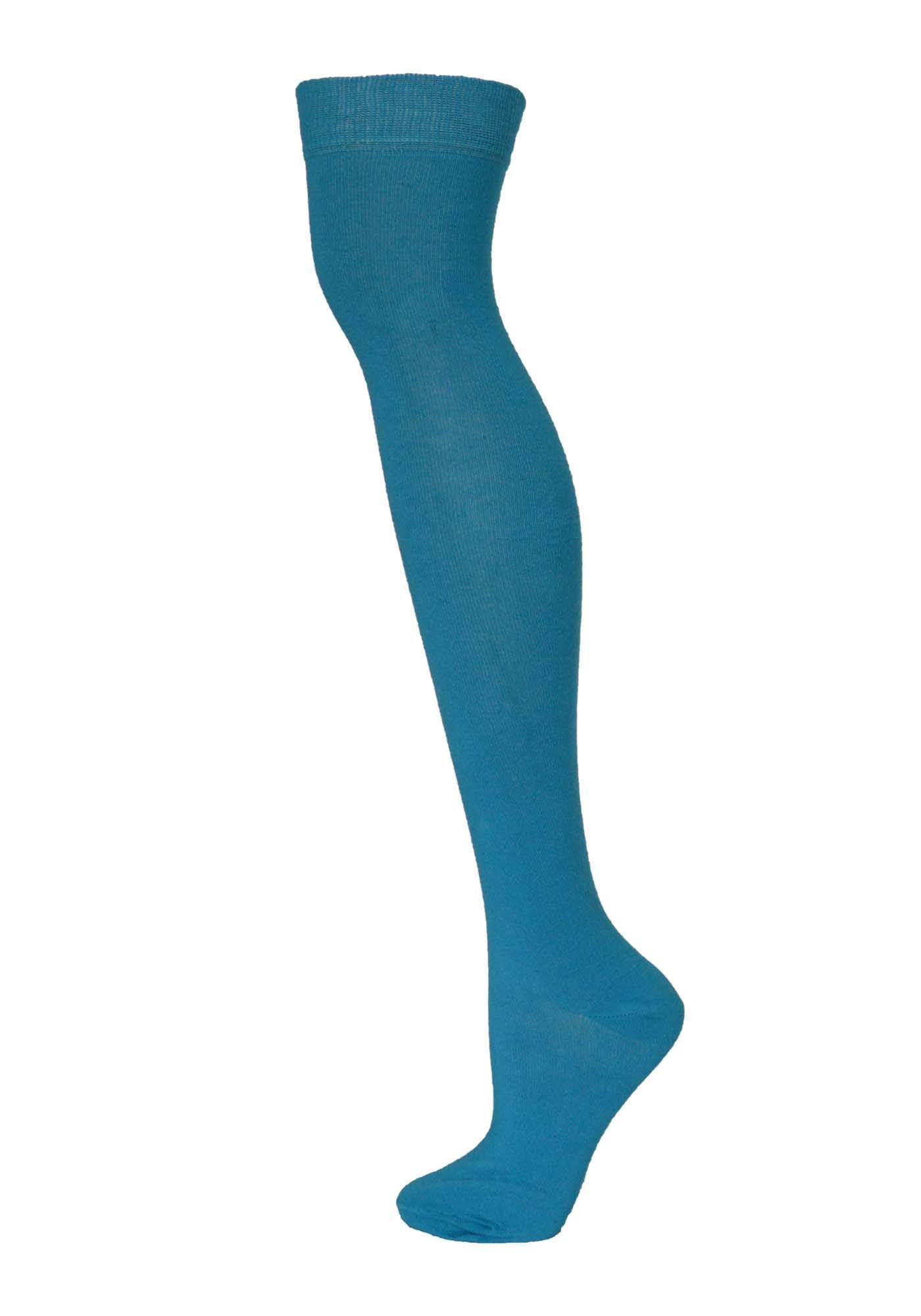 M Macahel Women's Turquoise Over The Knee Thigh High Plain Socks (Turquoise)