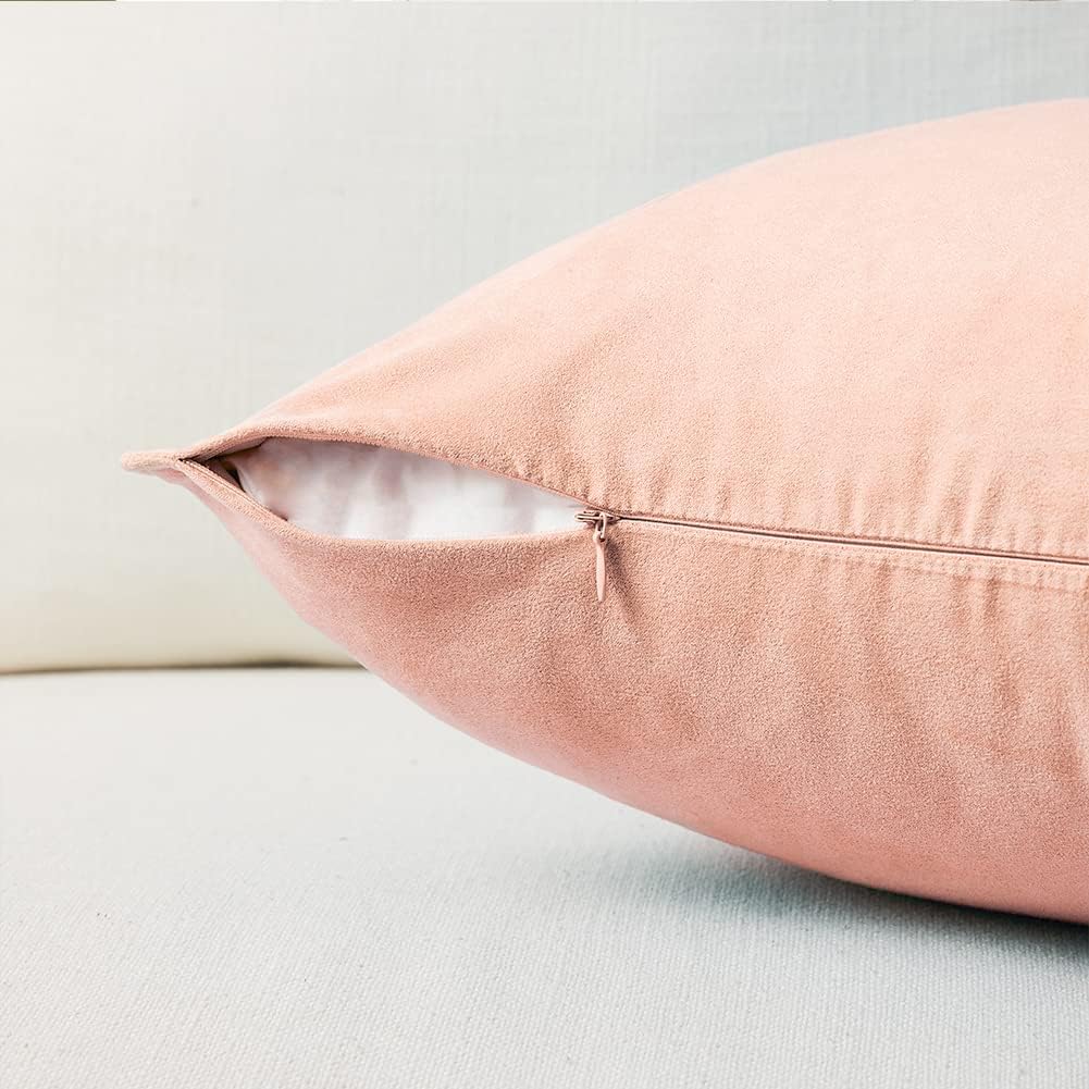 Fancy Homi 2 Packs Premium Faux Suede Decorative Throw Pillow Covers, Super Soft Square Pillow Case,Solid Cushion Cover for Couch/Sofa/Bedroom (18" x 18", Set of 2, Peach) - Image 3