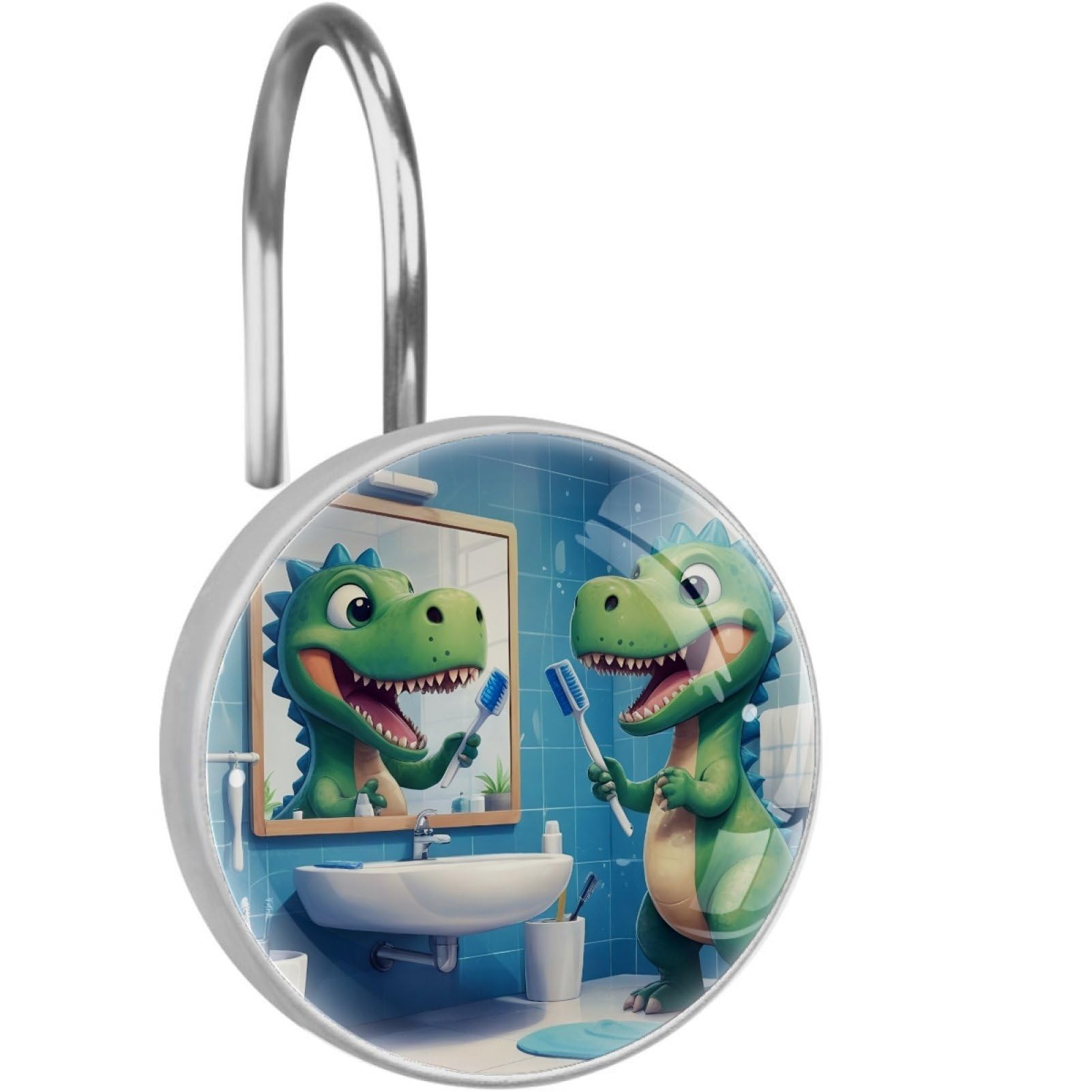VAPOKF Decorative Shower Curtain Hooks, Cute Dinosaur Rustproof Stainless Steel Shower Curtain Rings for Bathroom, Shower Curtain Hangers for Shower Rod, 12 Pack
