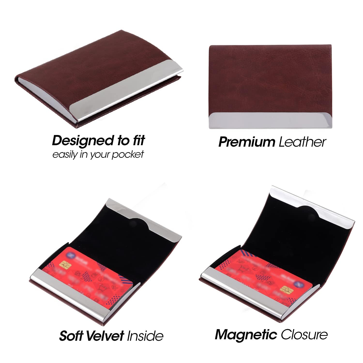 Avni Prints Pocket Size Leather Card Holder Case with Magnetic Closure for Men & Women, Gifts for Colleagues, Friends, Family, Boyfriend & Husband (Brown) 1