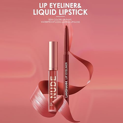 Miniatura 2 de MIELIKKI Juego de 2 lápices labiales líquidos mate y delineadores de labios, kit de maquillaje de labios de un paso, taza antiadherente, brillo de