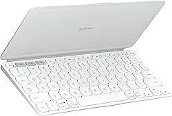 Teclado Sem Fio Portátil Logitech Keys-To-Go 2 para Tablets, iPad, iPhone, macOs e Windows, com Capa Integrada, Conexão Bluetooth e Easy-Switch para até 3 Dispositivos - Cinza Claro