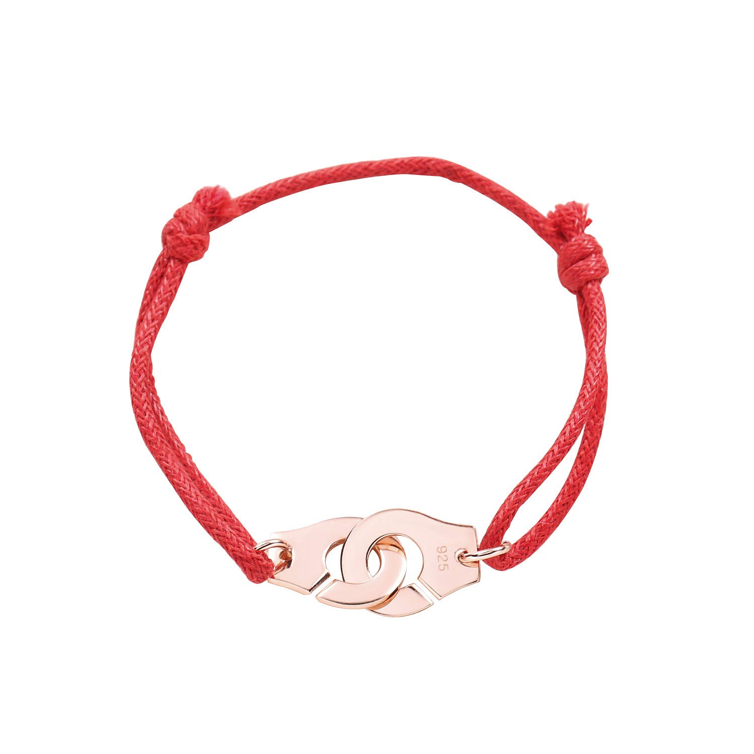 Sterling Silver Handcuff Rope Bracelet for Women Men 925 Silver Bracelet (Rope Color : Red)