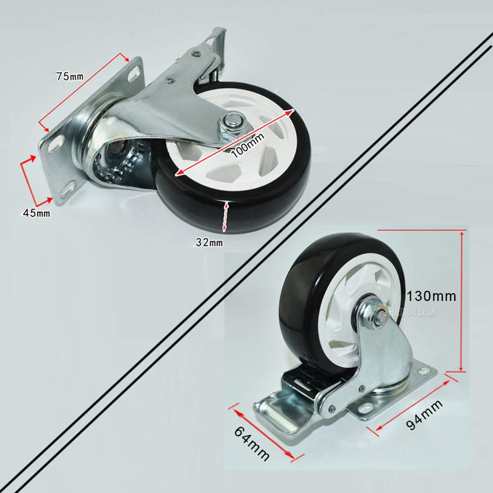 rotelle， Carrello girevole da 4 pollici e 100 mm in PU con freno, 440 kg, for banco lavoro, trasporto industriale, pezzi