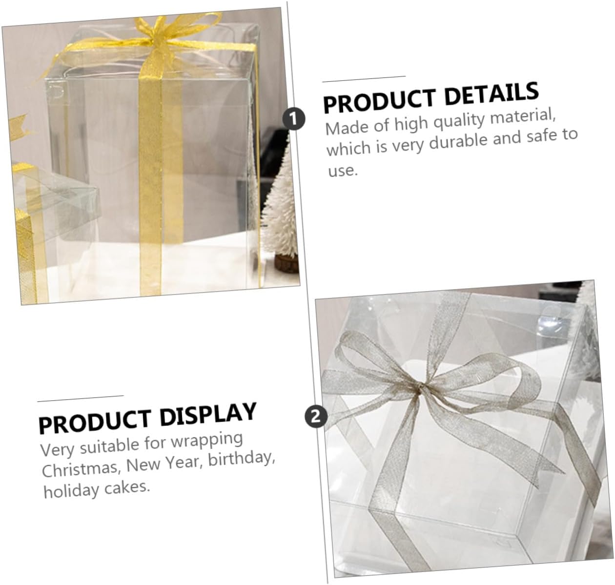 5pcs 8-inch Birthday Cake Boxes with Elevated Double Layers 26x26x25cm, Baking Cake Storage Containers with Ribbon, Packaging for Dessert Presentation and Transport