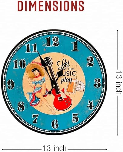 Miniatura 2 de Reloj de pared de música retro de 13 pulgadas, reloj decorativo "Let The Music Play" para bar, cafetería, sala de juegos, regalo perfecto para el