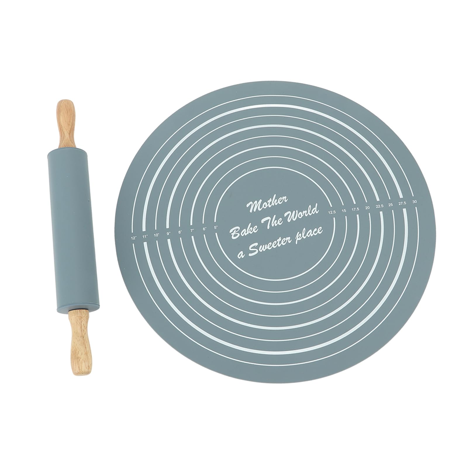 Ejoyous Juego de Alfombrillas para Hornear Repostería con Rodillo, Rodillo de Silicona con Almohadilla para Amasar para Hornear Masa Fácilmente, Pizza y Galletas para Panaderos Caseros (GREY)