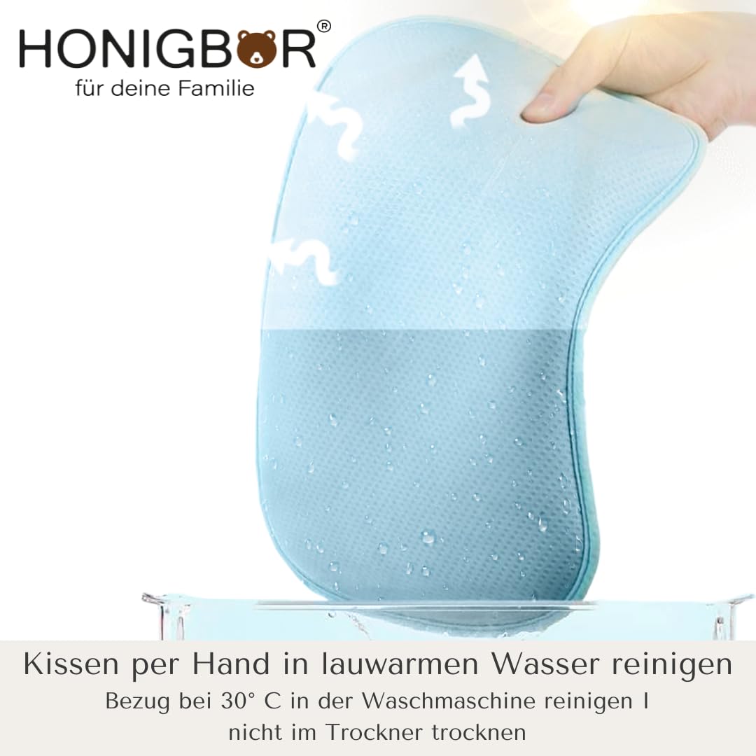 umweltfreundliches Baby Kopfkissen mit ergonomischer Mulde | atmungsaktiv und hypoallergen| inkl. senfgelben Bio-Musselin Kissenbezug Made in Germany