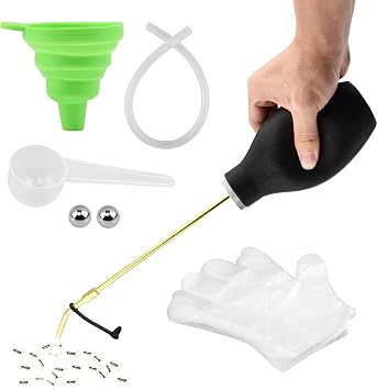 Diatomaceous Earth Duster Garden Powder Applicator Dispenser with Long Metal Tube Bulb Duster Sprayer in-Sect Dusters with Funnel & Spoon,Gloves for Yards, GardenColorBlack