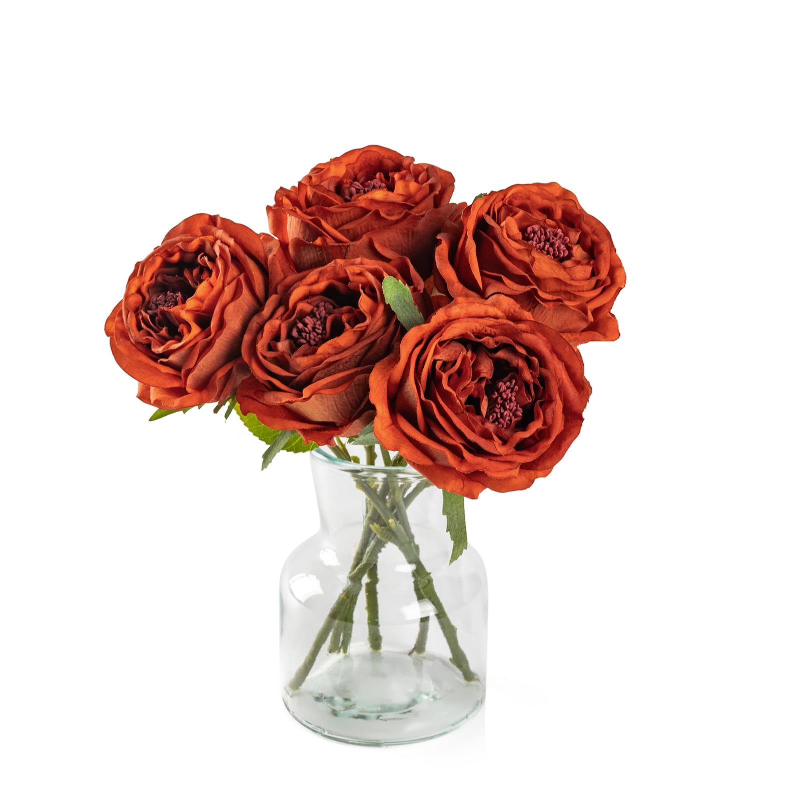 DuHouse 5Pcs Real Touch Silk Roses Fake Burnt Orange Roses with Stems Artificial Flowers for Arrangement Wedding Party Home Decoration