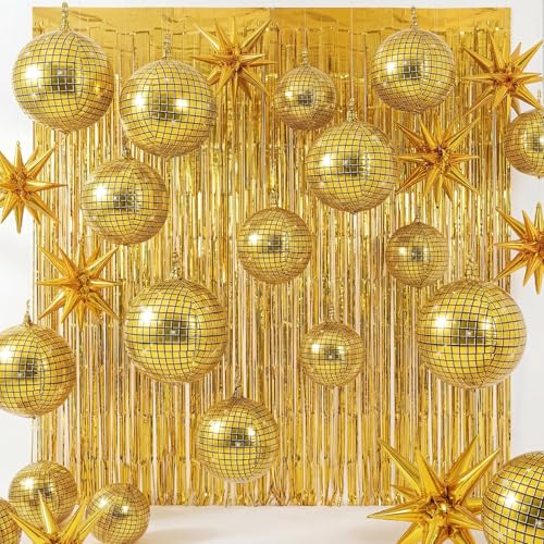 Seenelling 24 Pcs Gold Disco Party Decor Sets for Birthday Party