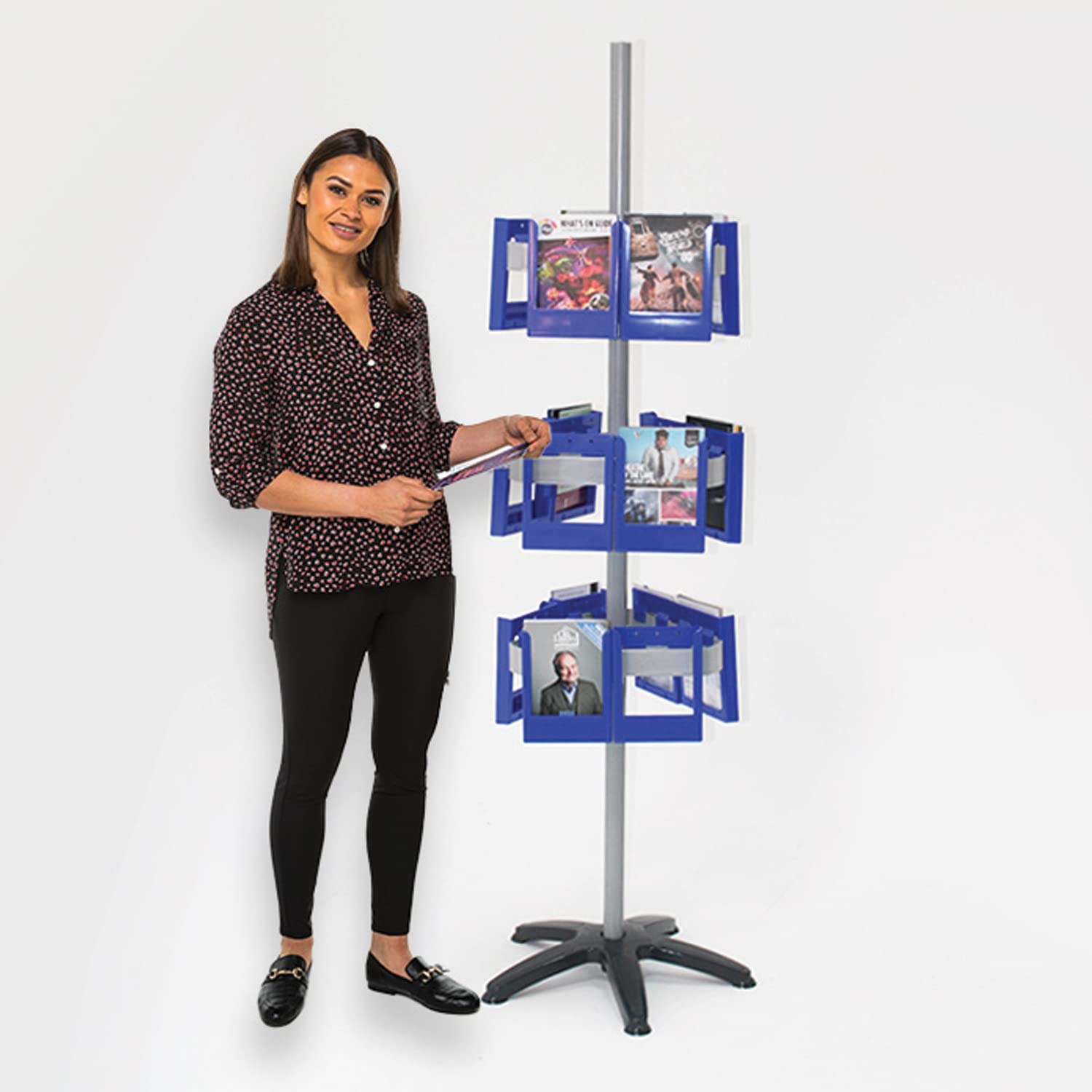 Wonderwall Leaflet Holder | Revolving Leaflet Display & Dispenser | Expanda-Stand System | Blue | 18 x A5 Pockets