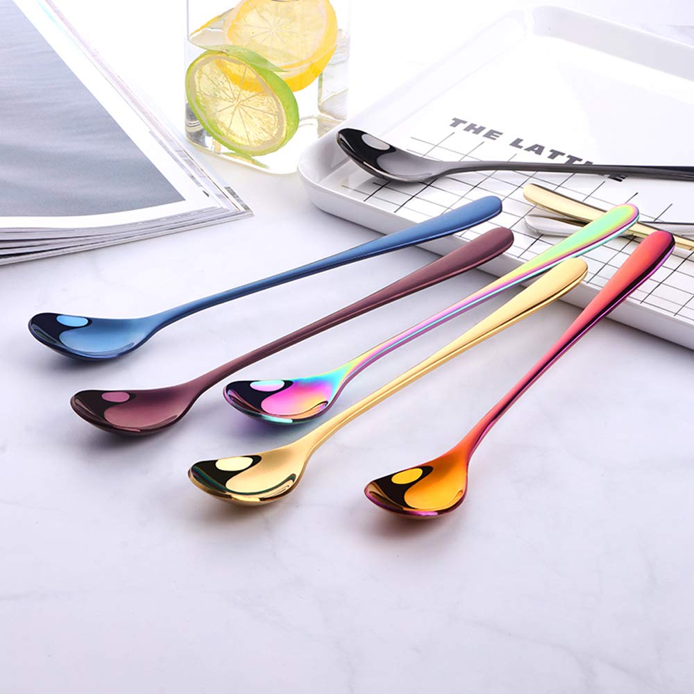 Cucharas para café helado de colores, cucharas de té, 8 unidades, acero inoxidable, para café espresso, azúcar, postre, mermeladas, yogur, cóctel, acero inoxidable, 20,5cm Eislöffel bunt