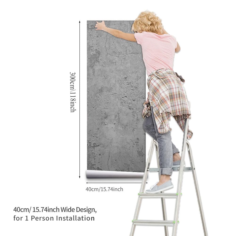 Bai You Mei Grigio Scuro Nero Carta da parati Concrete Ottica Autoadesiva 3mx40cm Adesivi per Carta da Parati Effetto 3d Grigio Matta Mobili Adesivi Film Concrete per cucin