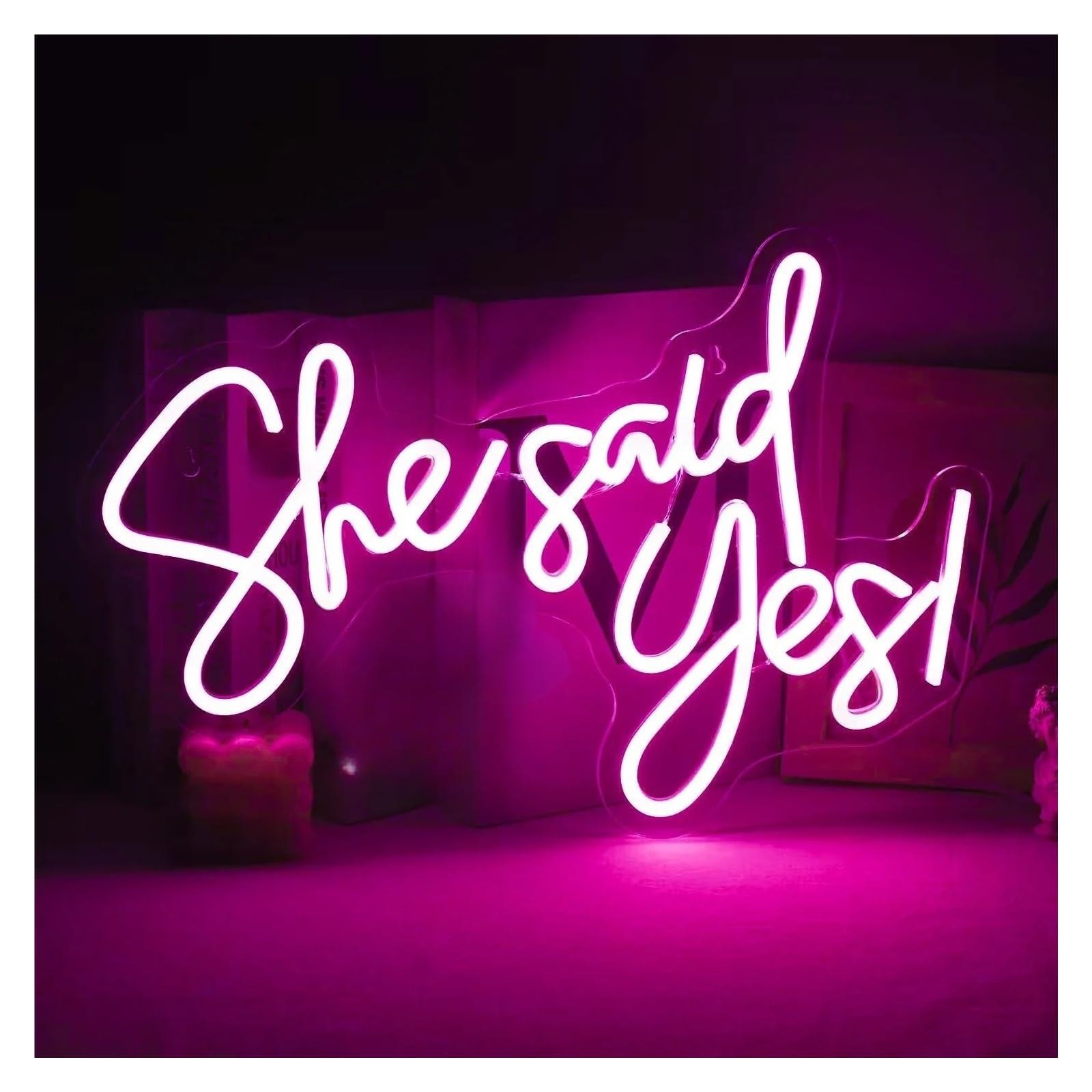 SHOUXI Sign Lamp She Said Yes Neon Sign Light Dimmable USB Powered for Engagement Wedding Proposal Party Marry Room Wall Decor 42.5cmx29.5cm(C)