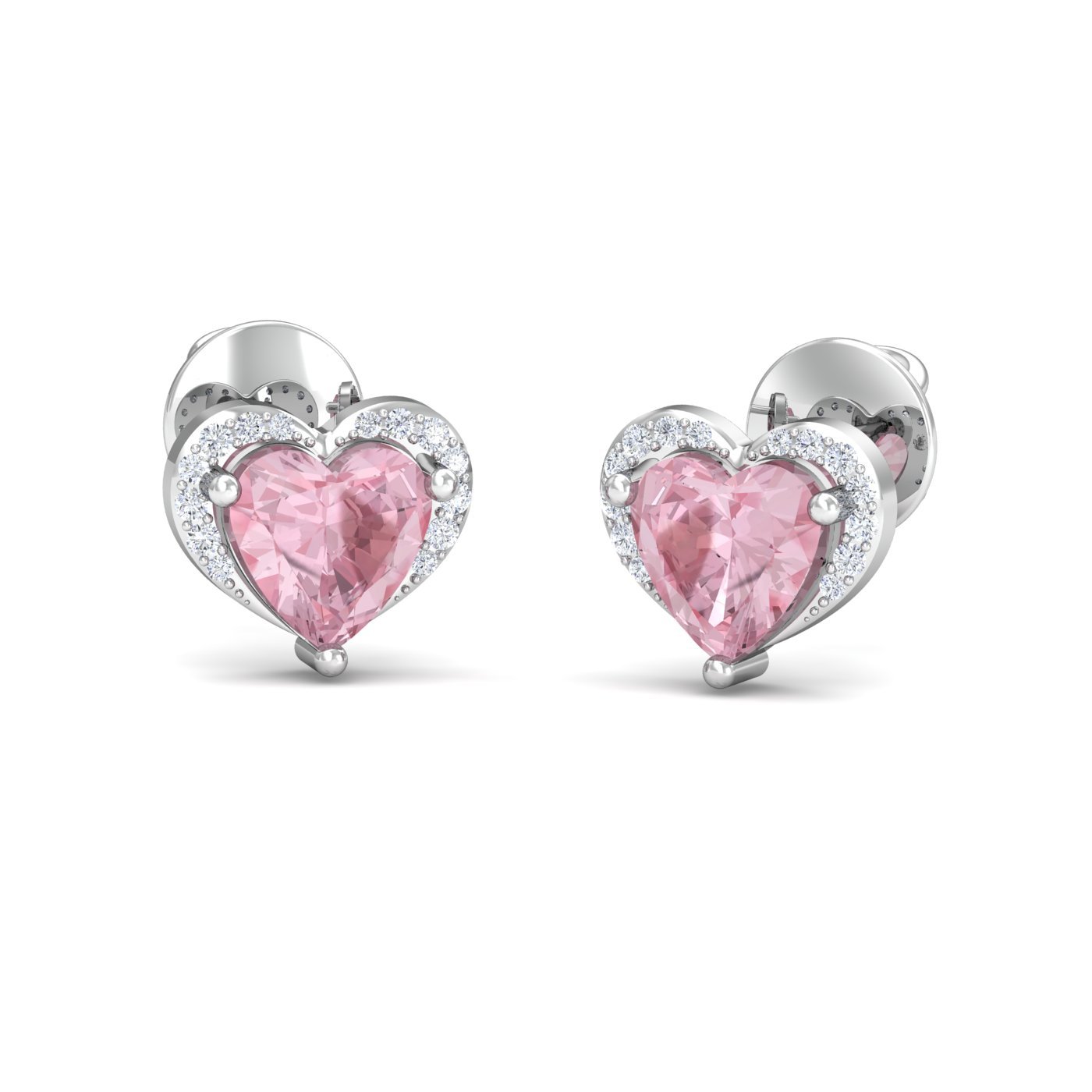 kuberbox 18KT White Gold Diamond Embrace Rose Quartz Stud Earrings for Women-picture-19