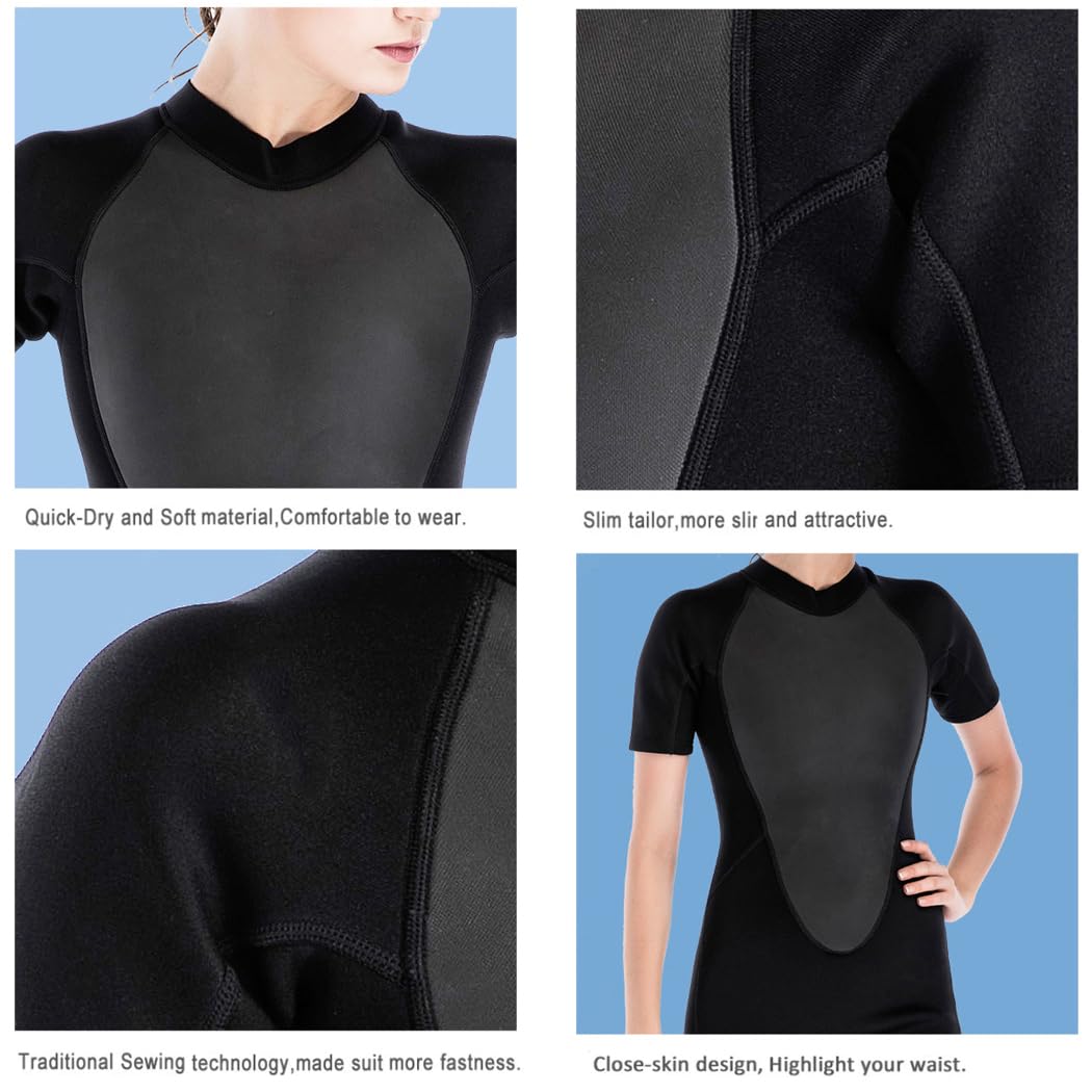 Trajes De Neopreno Shorty, Traje De Buceo Térmico De Una Pieza De Manga Corta De 2 MM para Mujer, Ideal para Buceo, Natación Y Surf