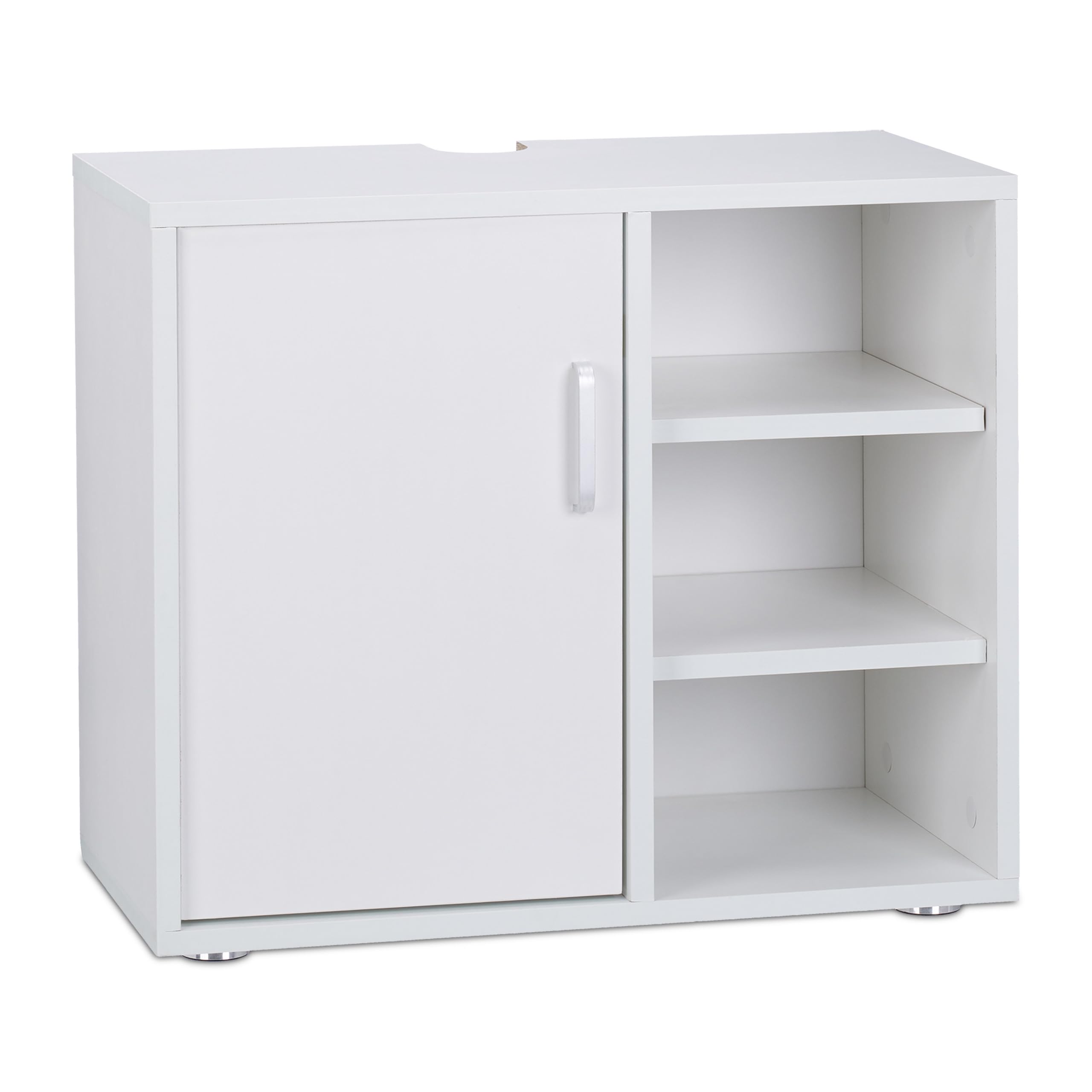 Relaxdays Mobile sotto-Lavabo, Mobiletto per Lavandino Bagno, 3 Ripiani, Armadietto, Anta Singola, Legno MDF, Bianco, 51x60x32 cm