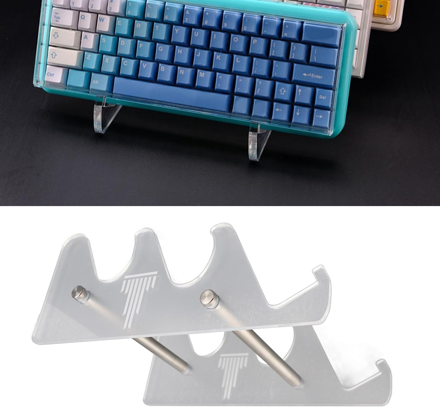 3 Tier Acrylic Keyboard Display Stand, Mechanical Keyboard Storage Holder, Transparent Gaming Keyboards Rack with Stainless Steel Tubes and Rubber Rings, for Office Home Shop Displ