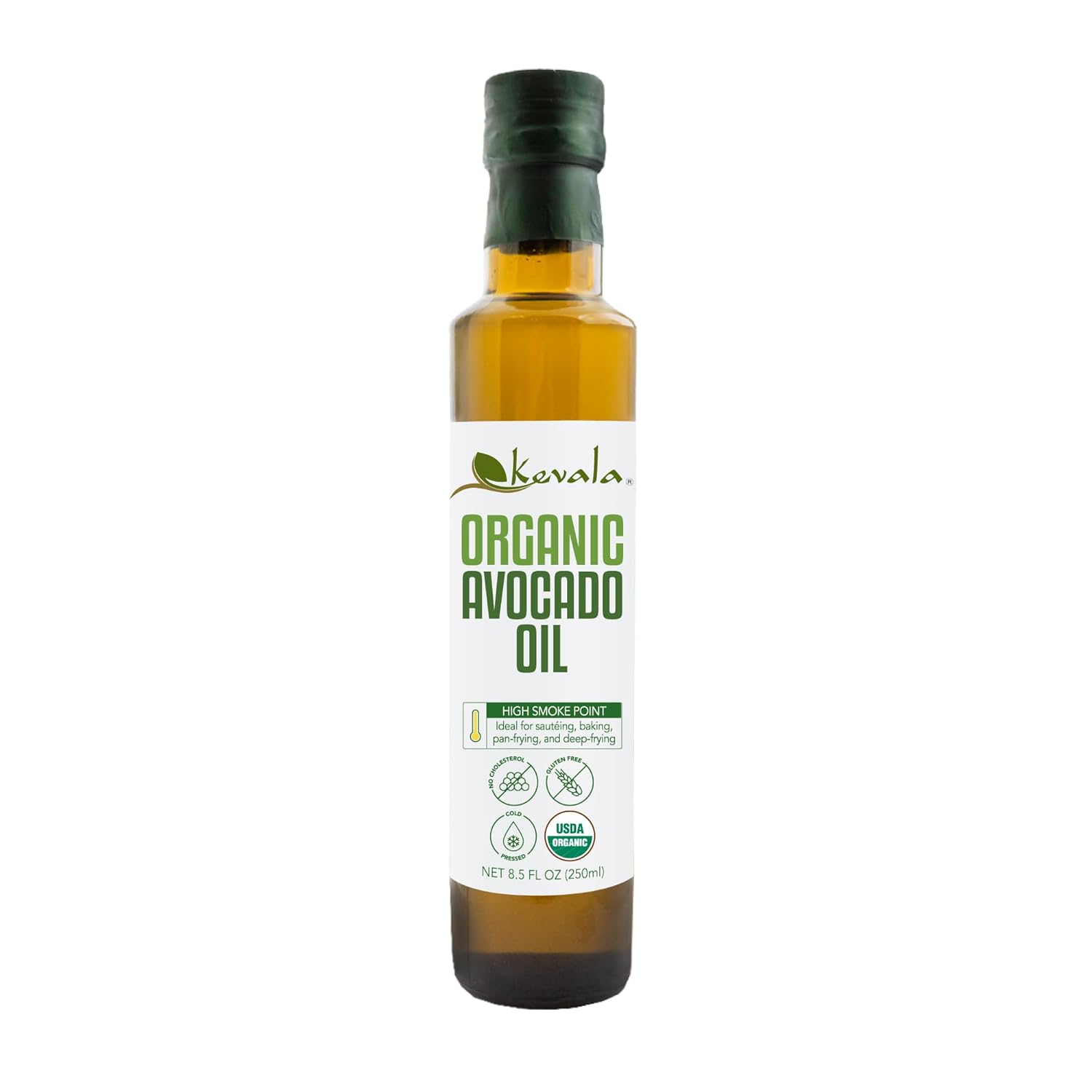 Kevala Organic Avocado Oil - 8.5 oz - 250 ml - Cold Pressed - Avocado Oil for Cooking - Organic Vegetable - High Smoke Point – For Skin and Hair