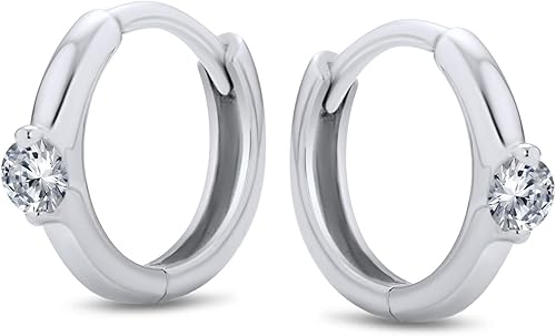 Miniatura 2 de Classic Dainty Round AAA Cubic Zirconia Solitaire Clear Green CZ Small Hoop Huggie Earrings For Women Teens .925 Sterling Silver