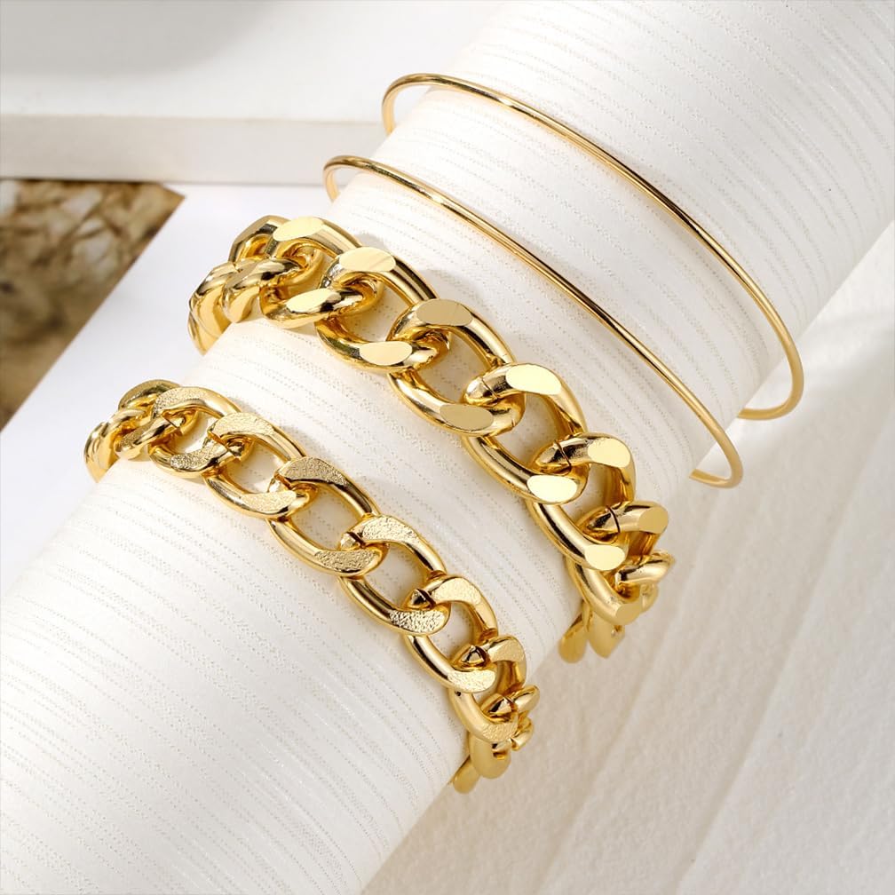 Chunky Gold Cuba Chain Cuffs Stacked Bracelets for Women Dainty Non Tarnish Thick Link Chain Statement Bracelet Vintage Large Stackable Jewelry Accessories - Image 7