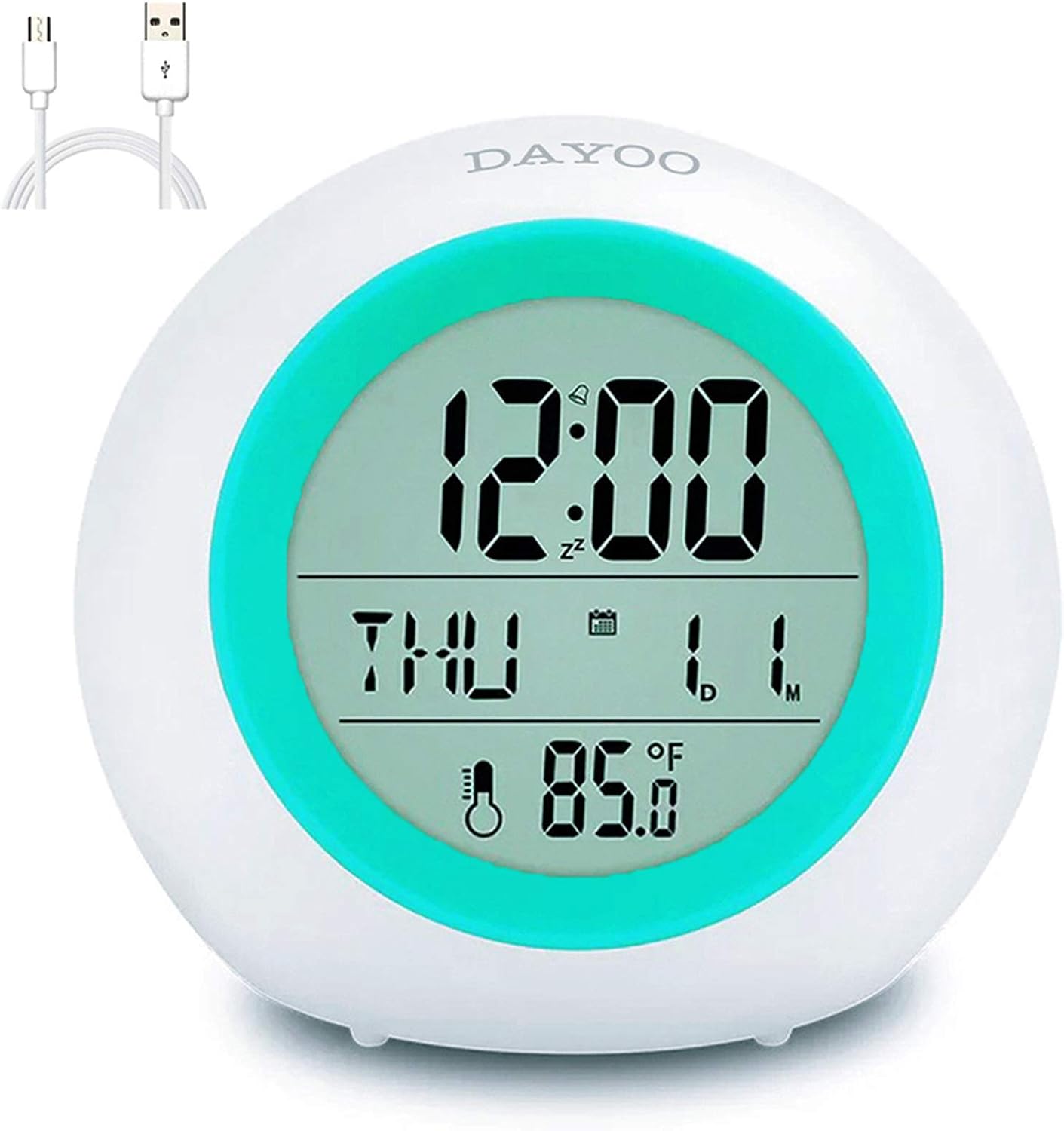 DAYOO Kids Alarm Clock, Newest Version with Rechargeable Lithium Battery, 7 color Changing Night Light, Snooze, Touch Control, Temperature for Children Bedroom, Digital Clock for kids girls boys gifts