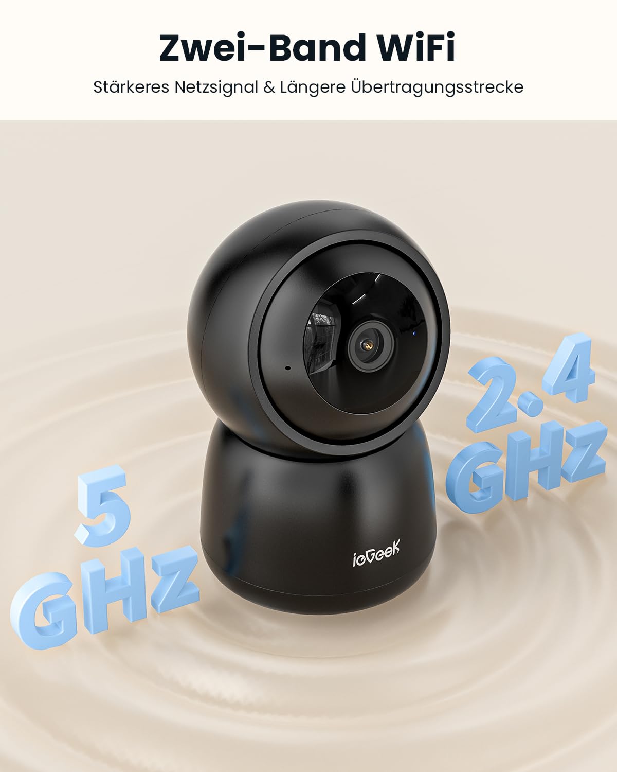 ieGeek 2K Cámara WiFi interna 2,4/5 GHz, rotación de 360 ° para casa/bebé | Seguimiento de movimiento, grabación 24/7, visión nocturna, audio bidireccional, SD/Cloud, funciona con Alexa, SC1/negro