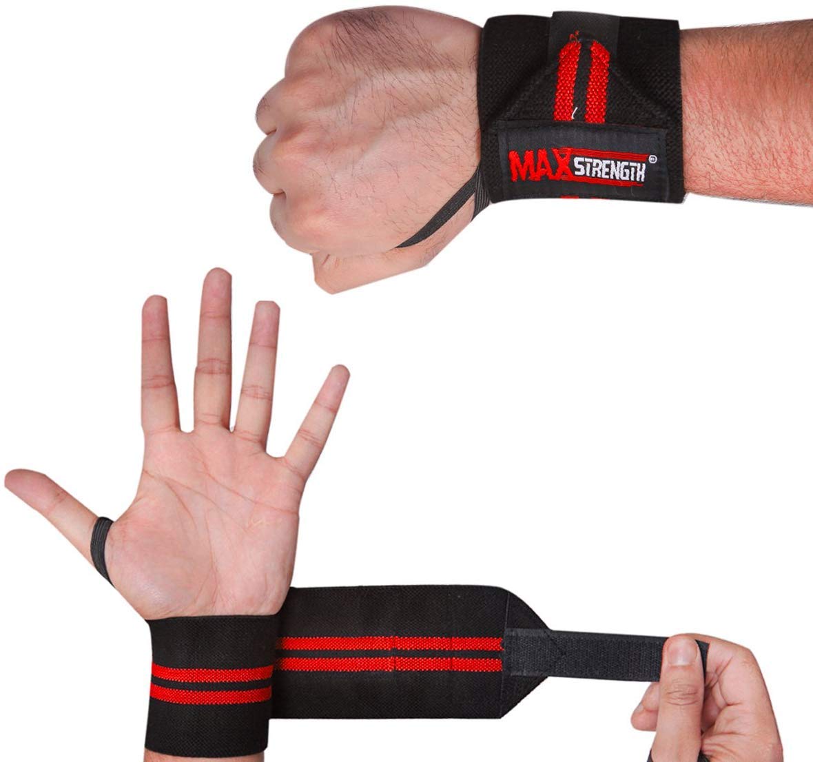 MAXSTRENGTH ® Wrist Weight Liftings Straps Bandages Weight Lifting Wrist Wraps Supports Gym Training Fist Straps - Sold as Pair