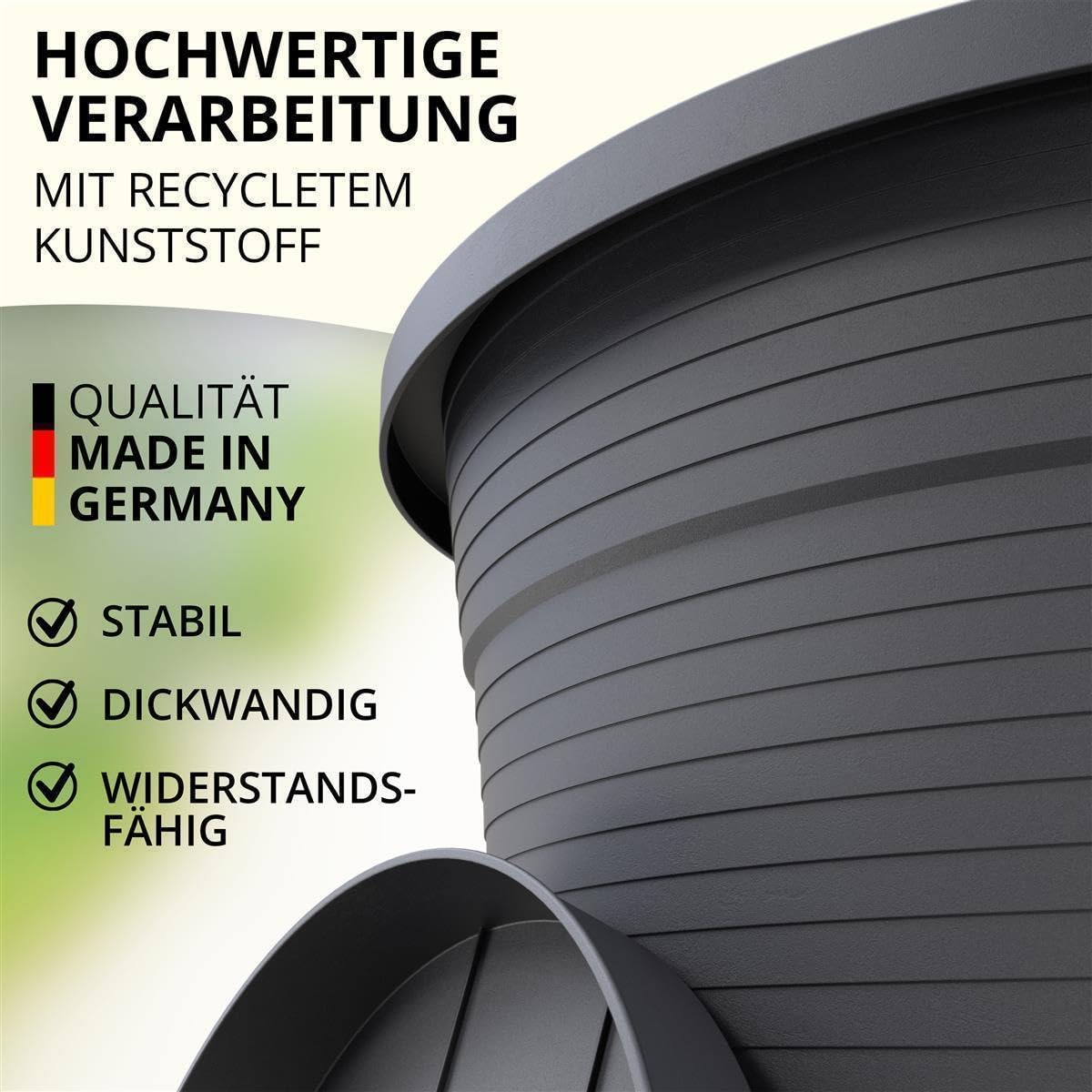 Plastard Blumentopf Terra Ø 54 cm Anthrazit mit Untersetzer, wetterfester Pflanzkübel, Pflanztopf, Blumenkübel, Übertopf für Innen & Außen aus Kunststoff mit Überlauf