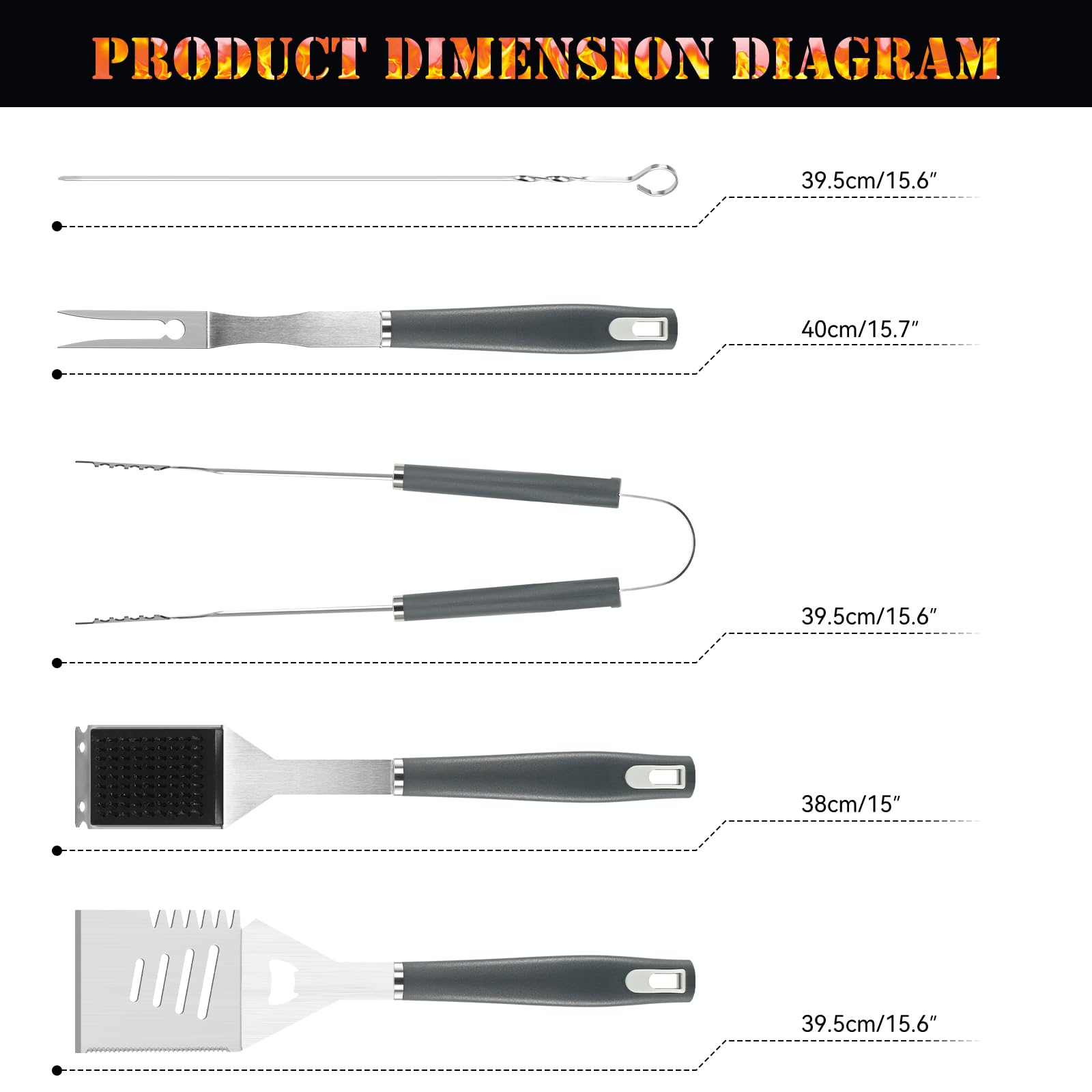Set d'Accessoires Barbecue 10 Pièces Inoxydable - Ustensiles de Cuisson Extérieur avec Pince, Spatule, Fourchette & Brosse