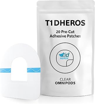 Adhesive Patches Compatible with Omnipod 5 20 Pack Waterproof Pod Overpatch, Pre-Cut Sensor Cover Tape, Strong Hold, Thin Flexible Fit Pod Not Included Clear