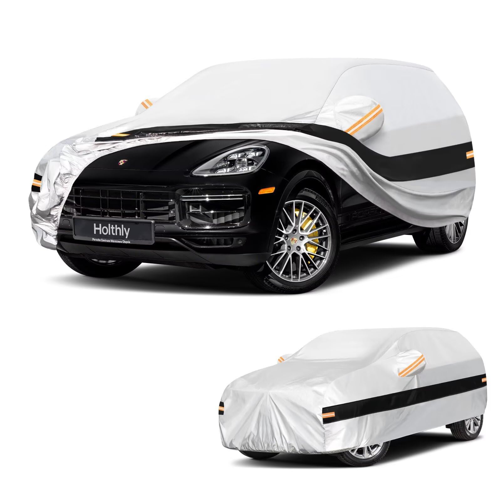 Holthly 10 Layers SUV Car Cover Custom Fit for Porsche Cayenne (2002-2026), Waterproof All Weather for Automobiles, Outdoor Full Cover Sun Dust Rain Protection with Cotton. Silver