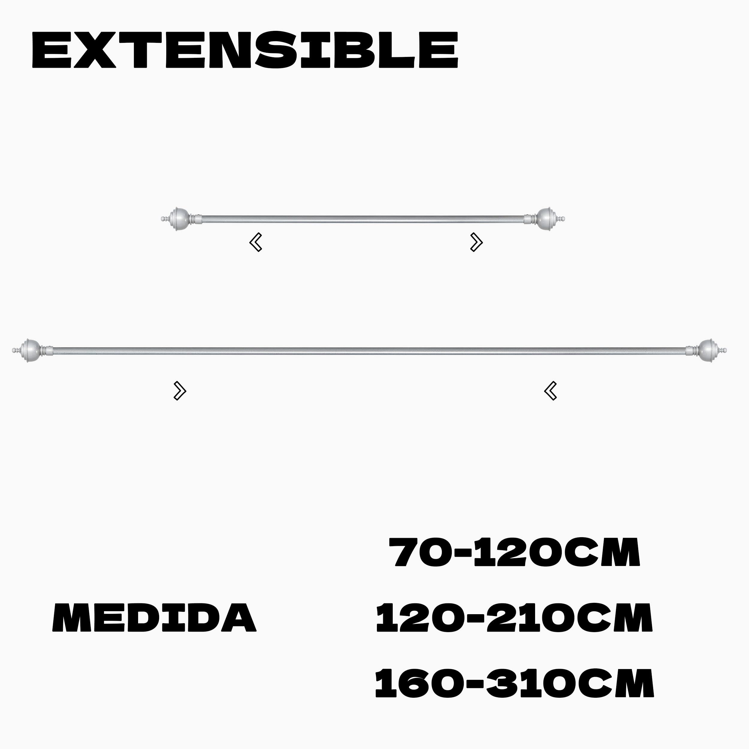 HOMEYA - Barra Cortina Extensible 120-210CM - Barra Metal para Cortinas con Remate Moderno - Palo 19m para Cortinas Ligeras
