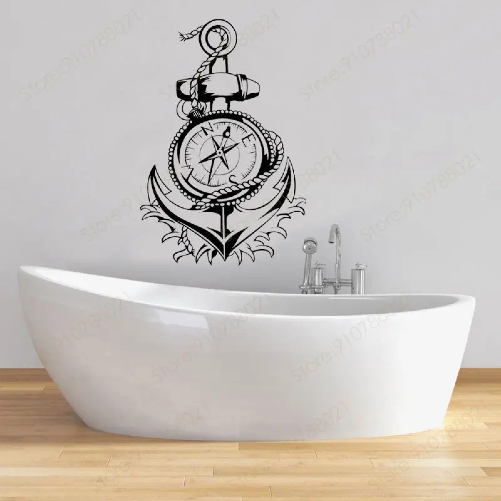 YOUOUSI Nautical Anchor Compass Wall Sticker Beach Home Decor Art Alkenyl Indoor Bathroom Decal