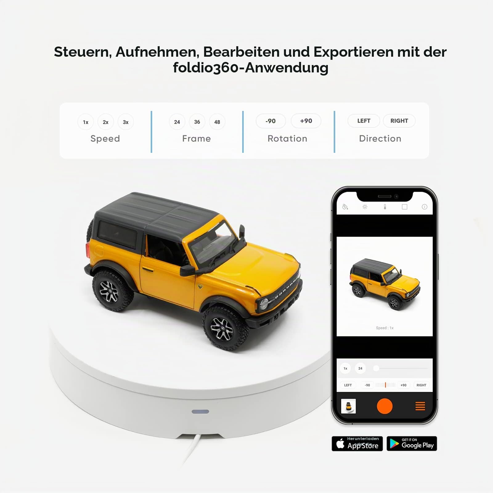 Foldio360 (Intelligenter 360-Grad-Fotografie-Drehteller mit Smartphone-Steuerung für 360-Grad-Produktfotografie/Erstellen Sie 360-Grad-Bilder und -Videos für Ihren Shop, YouTube, TikTok, 3D-Scannen)