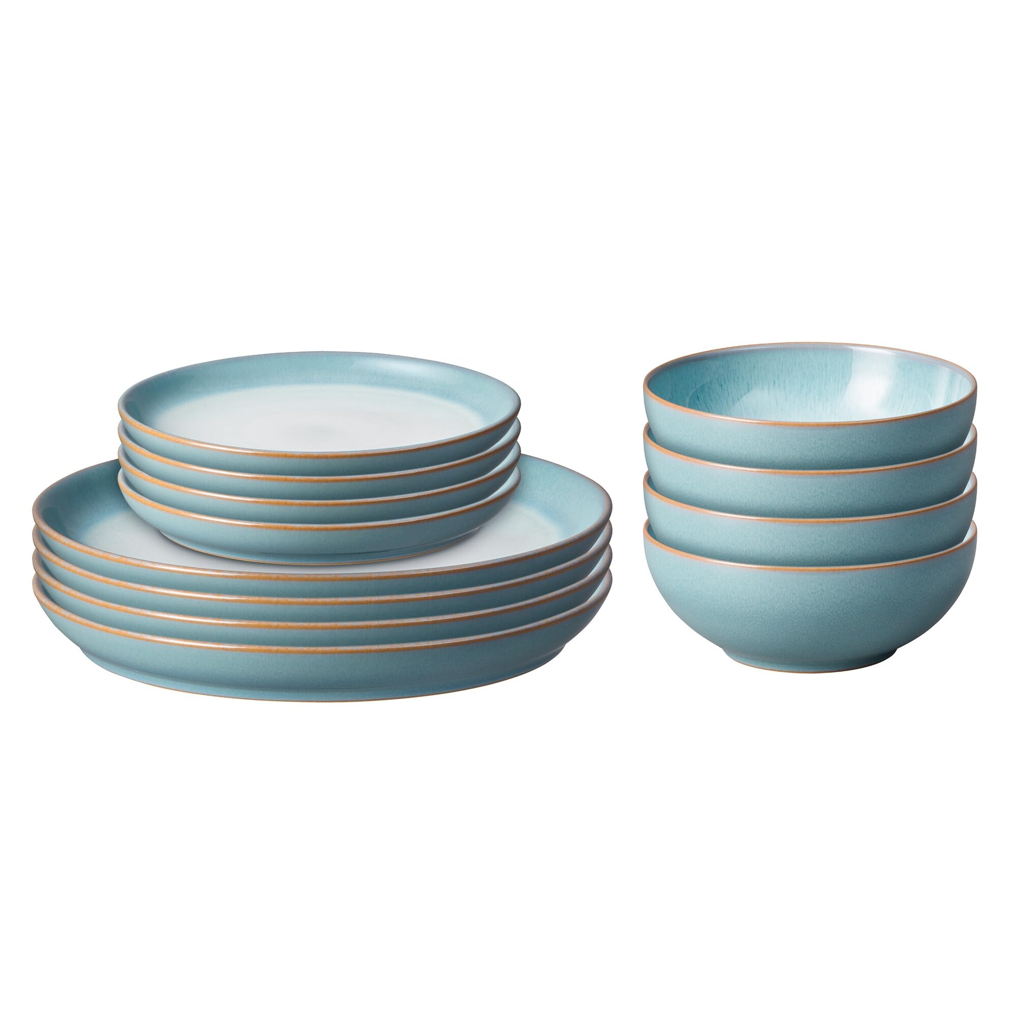 Azure Blue Dinner Set for 4-12 Piece Ceramic Tableware Set Blue, White - Dishwasher Microwave Safe Ceramic, Stoneware Crockery - Includes 4 x Dinner Plates, Small Plates, Cereal Bowls