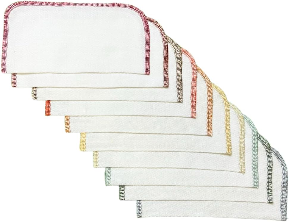 Gina's Soft Cloth Shop 1 Ply Organic Birdseye Washable Baby Wipes 8x8 inches - 20 Pack - Little Wipes (R) - GOTS Certified Birdseye Cotton, Earthtone Assortment Color Edges - Proudly Made in The USA!