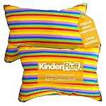 Kinder Fluff Mini Toddler Pillow (2Pk) 10x15in - First Pillow for Kids Age 2+, Bright Rainbow Design, 100% Cotton Sateen Stripe 300T, Down Alternative Fill, Machine Washable, Colourful Kids Cushion XS