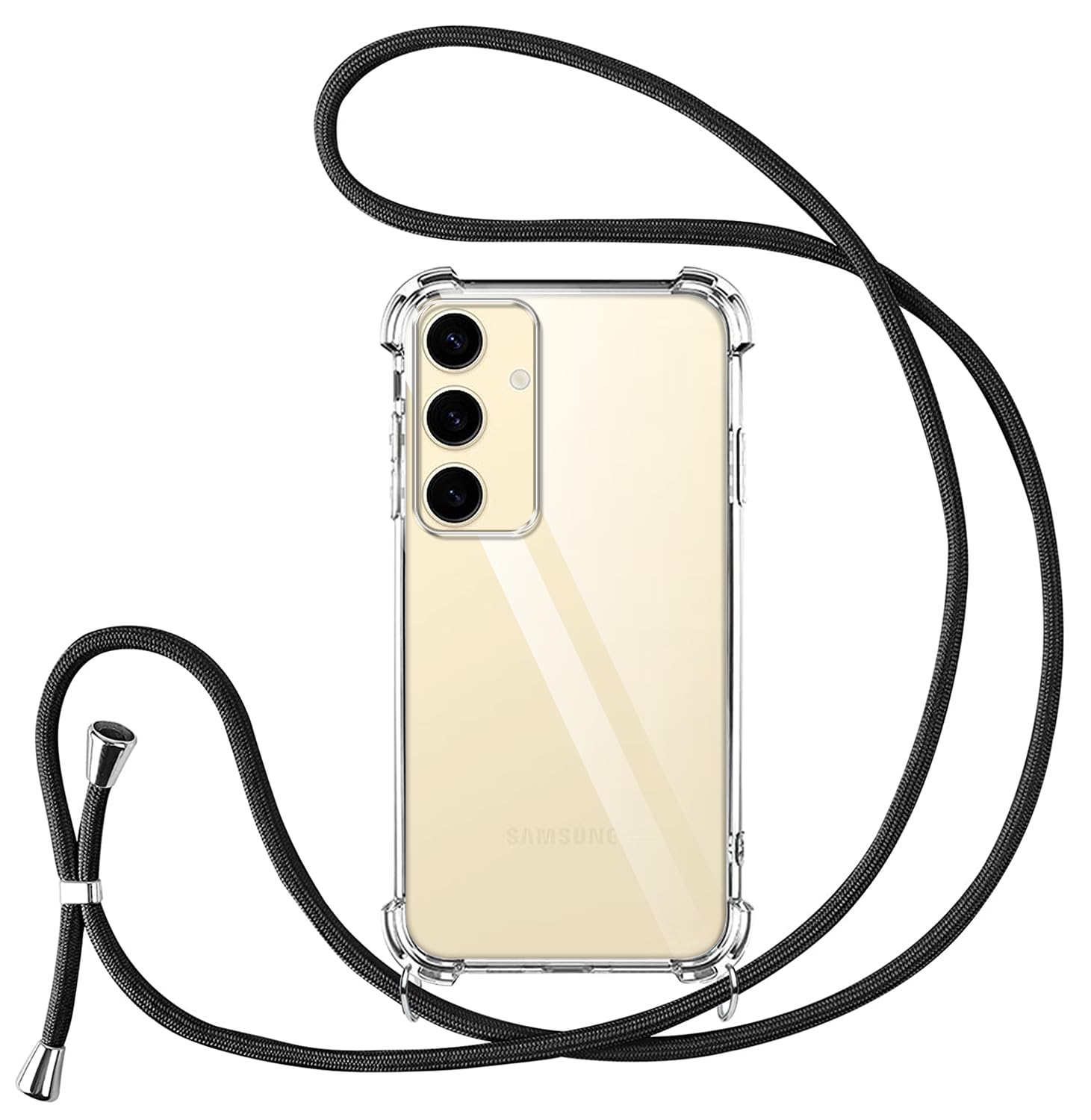 Case for Samsung Galaxy S24 with Cord Necklace, Transparent Silicone TPU+PC Bumper Protection Lanyard Case with Adjustable Strap Chain Case for Samsung S24