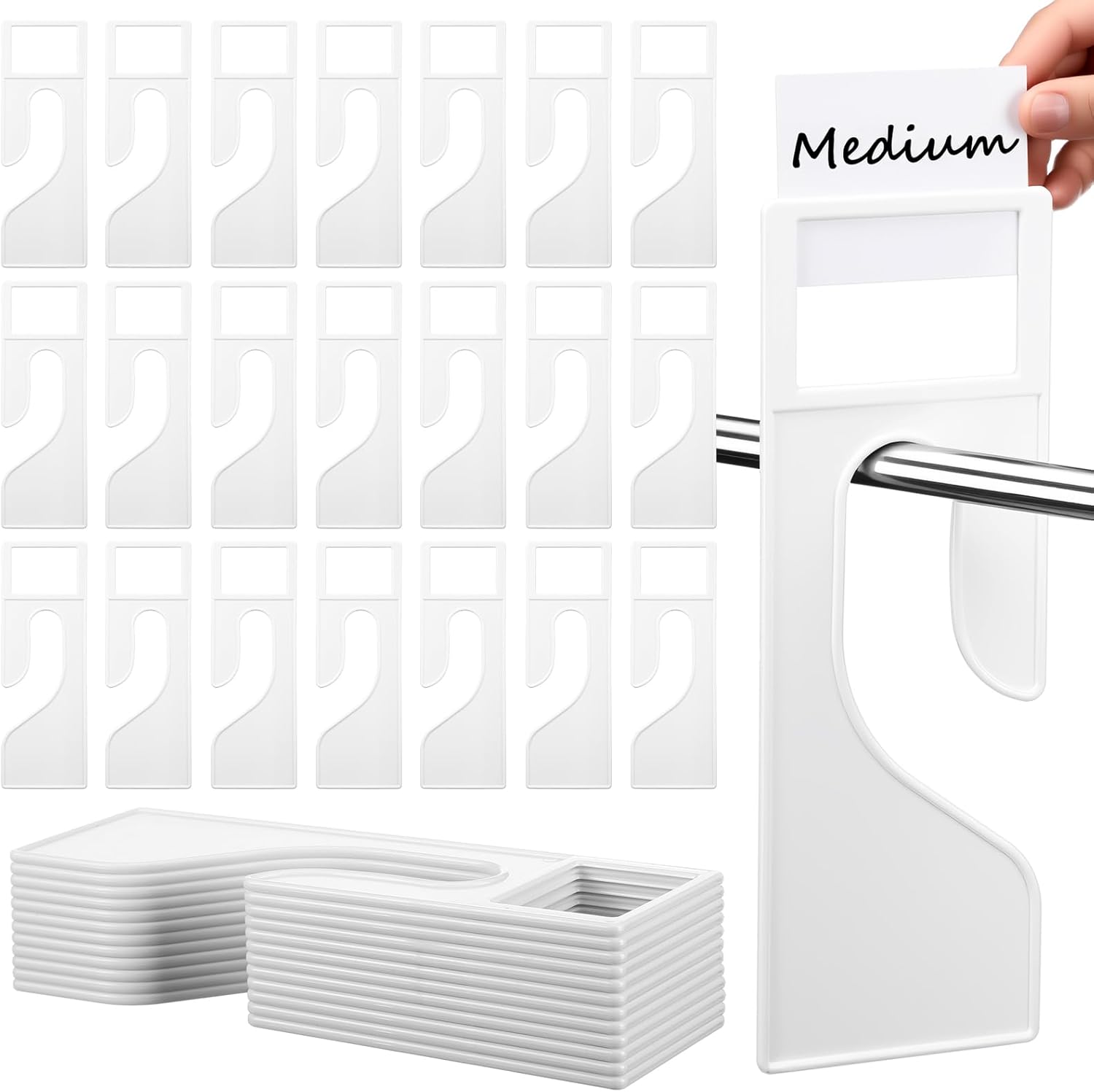 Leinuosen 25 Pack Clothing Rack Size Dividers with Labels, Large Rectangular Clothing Closet Dividers Plastic Size Label Hangers for Sorting Clothes Color, Brand (White)