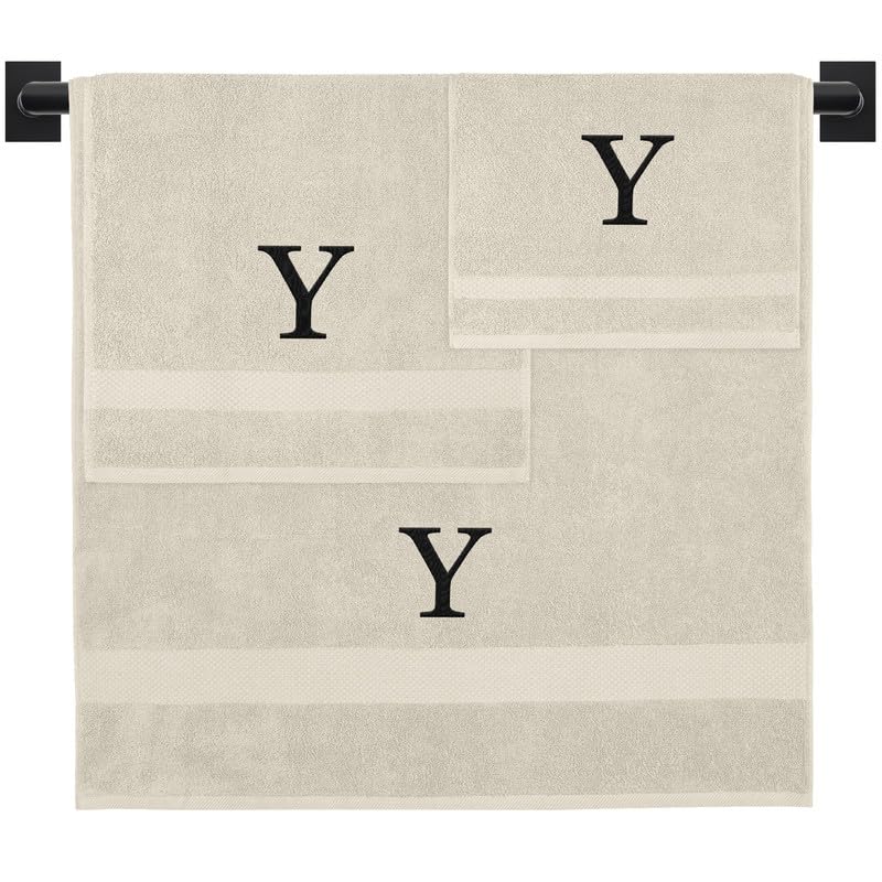 Personalized Passion 3pc Towels Set with Monogram - Super Soft & Highly Absorbent Turkish Cotton Towels for Bathroom, Spa, Pool & Hotels - 1 Bath, 1