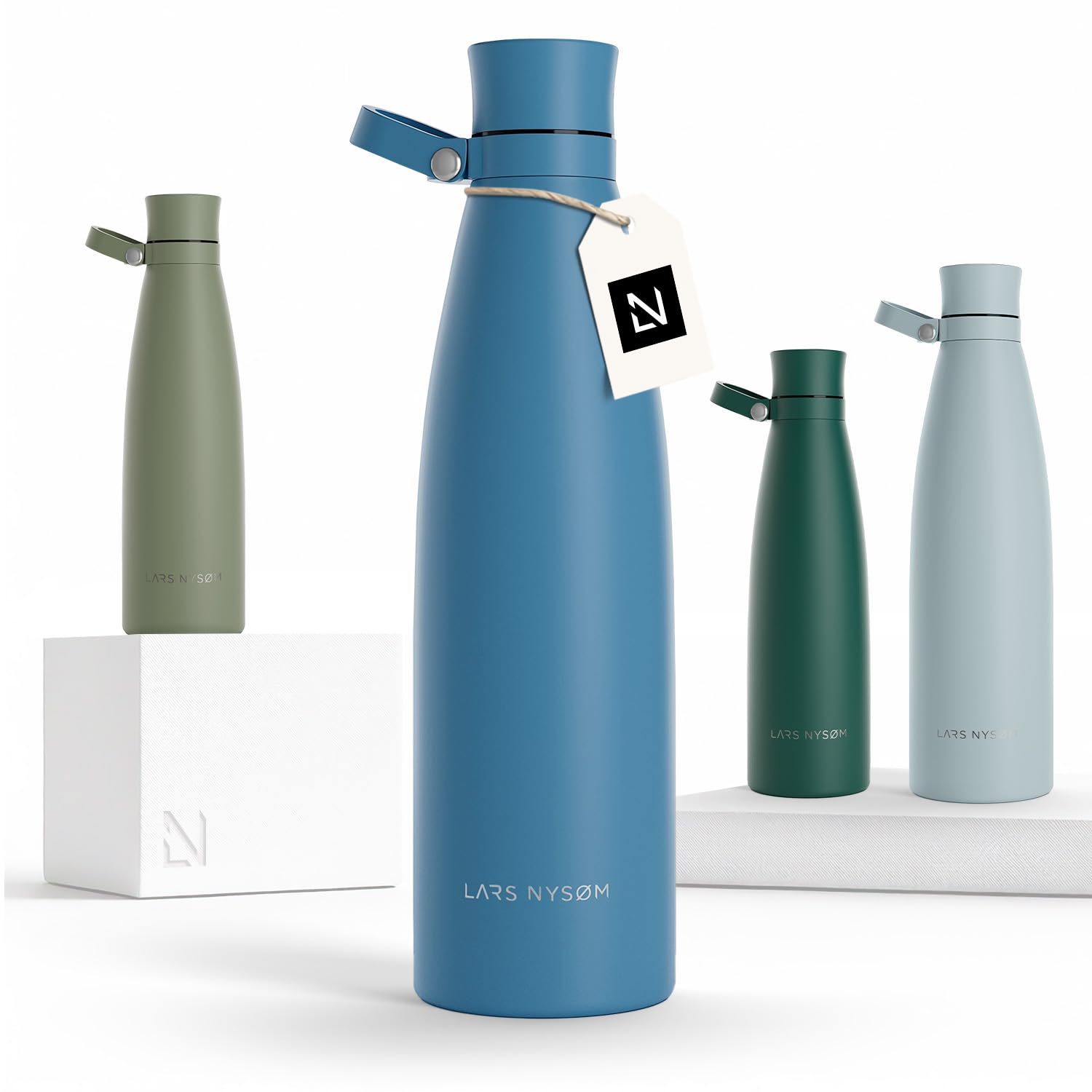 LARS NYSØM Stainless Steel Insulated Water Bottle 750ml, 1L | Insulated Thermo Flask for Hot and Cold Beverages | Leakproof Drinking Bottle (Calypso Blue, 1000ml)